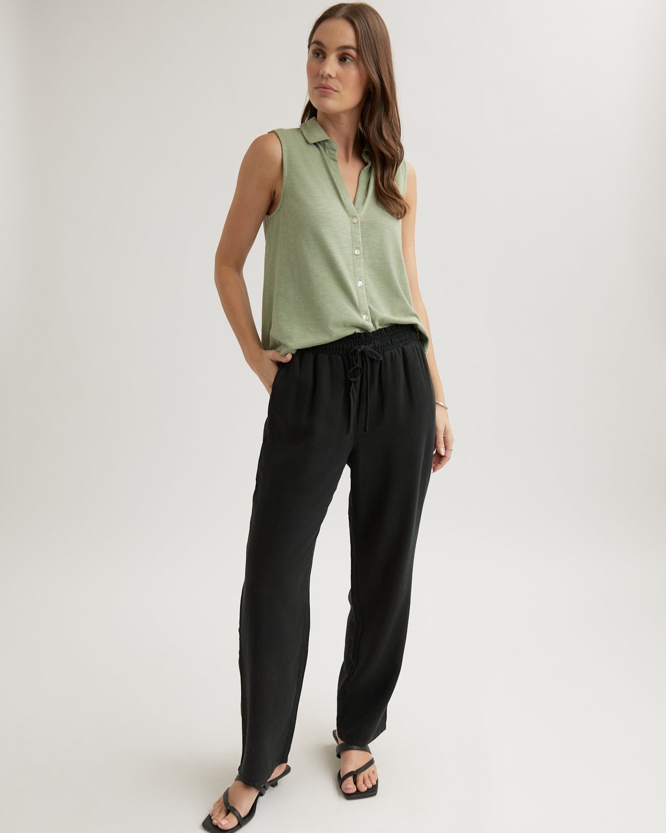 Smocked Waist Trousers - Vintage Black