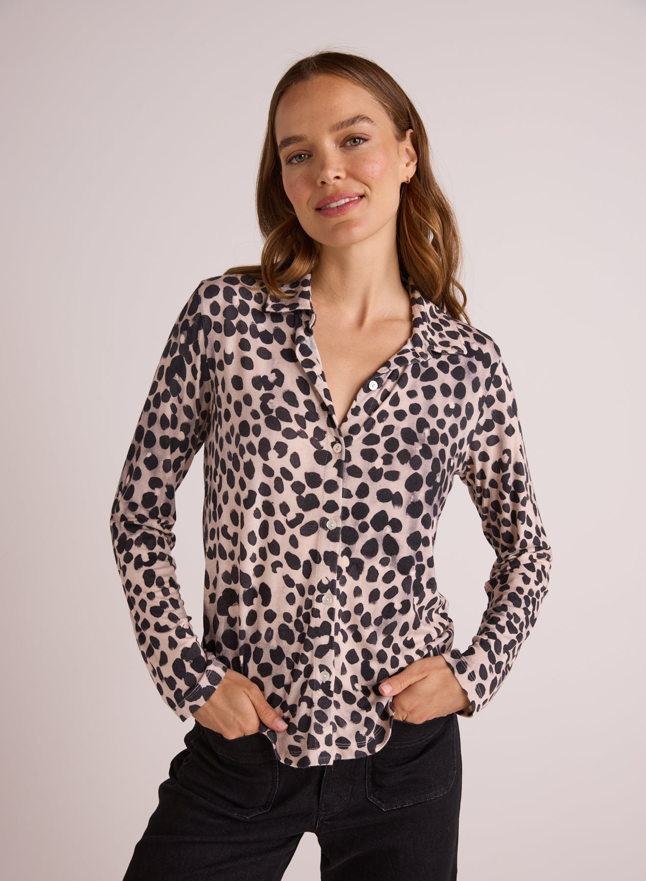 Button Up Knit Top - Winter Spots Print