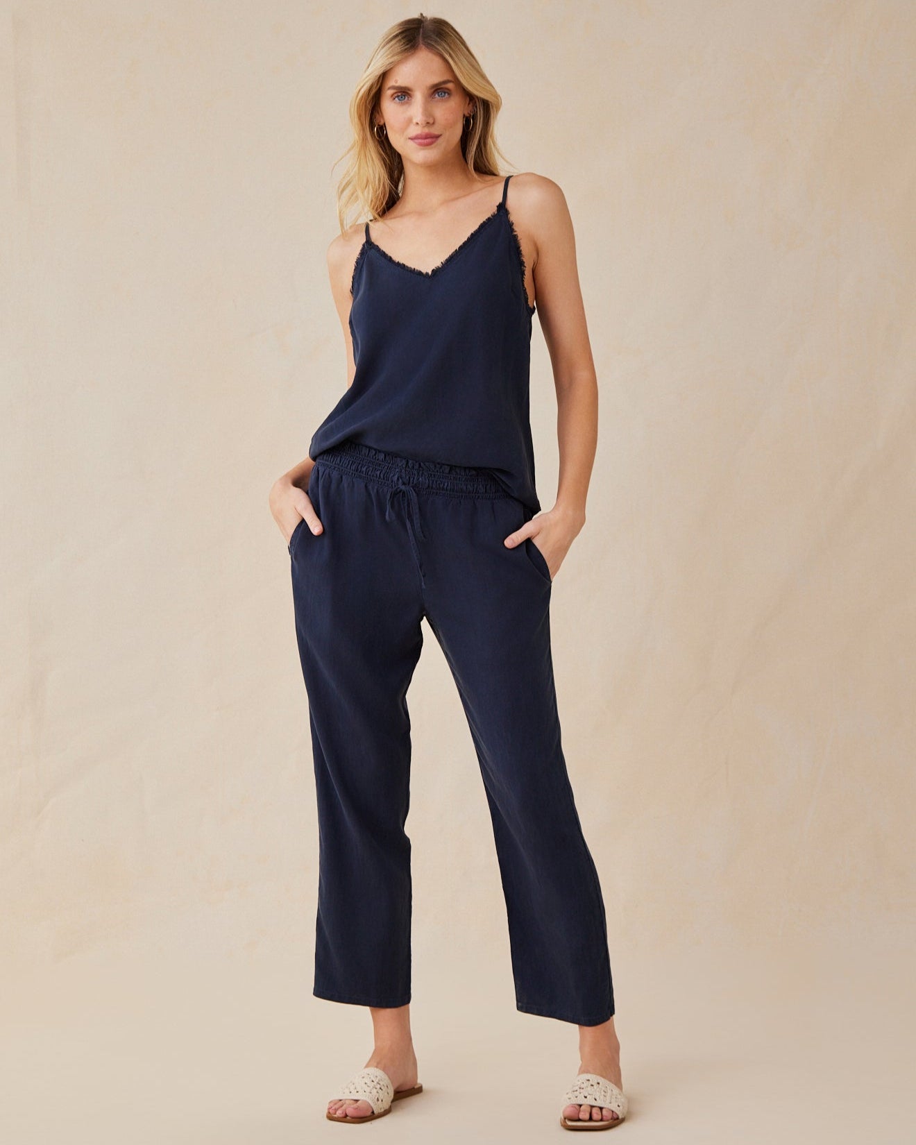 Smocked Waist Trousers - Endless Sea