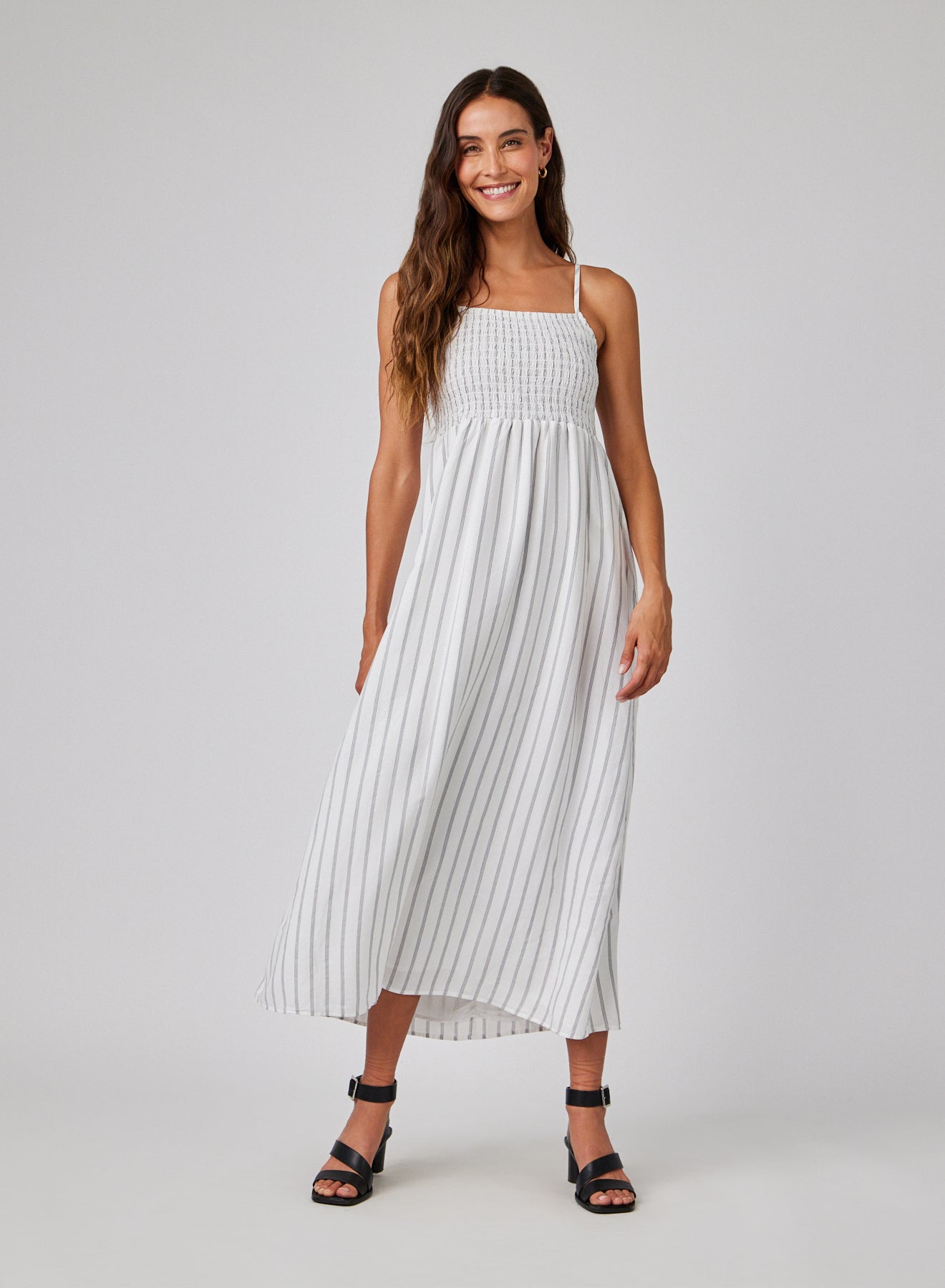 Smocked Cami Maxi Dress - Makana Beach Stripe