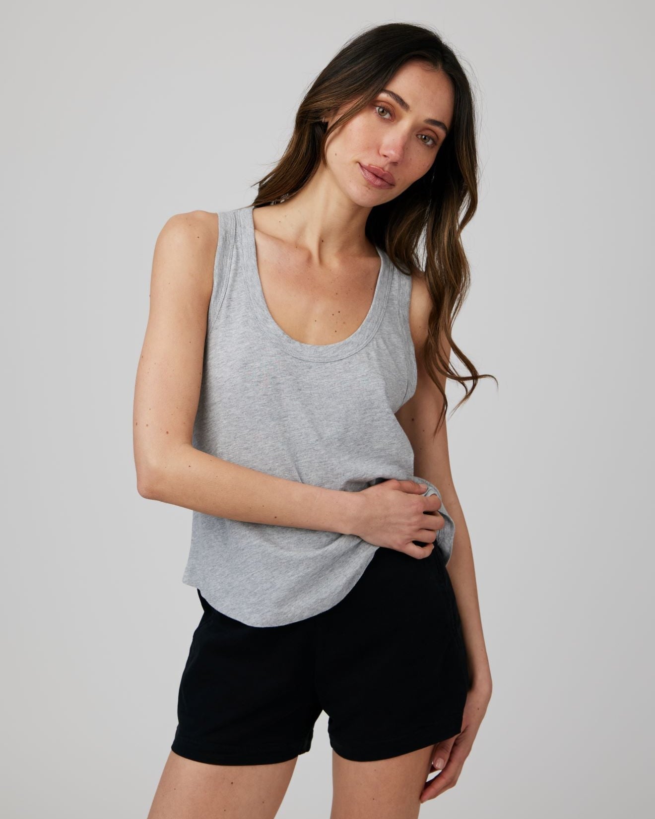 Scoop Neck Tank Top - Heather Ash