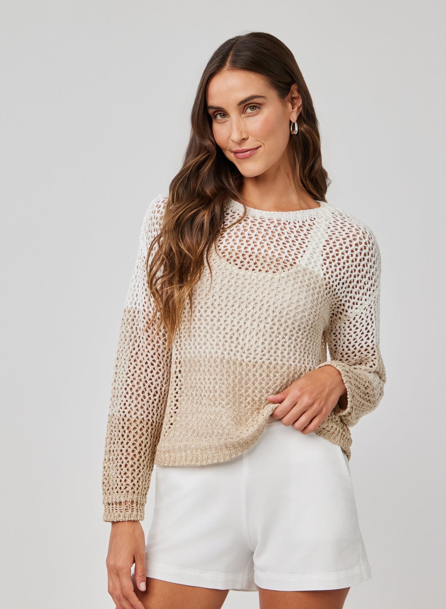 Relaxed Dropped Shoulder Sweater - Khaki Color Block