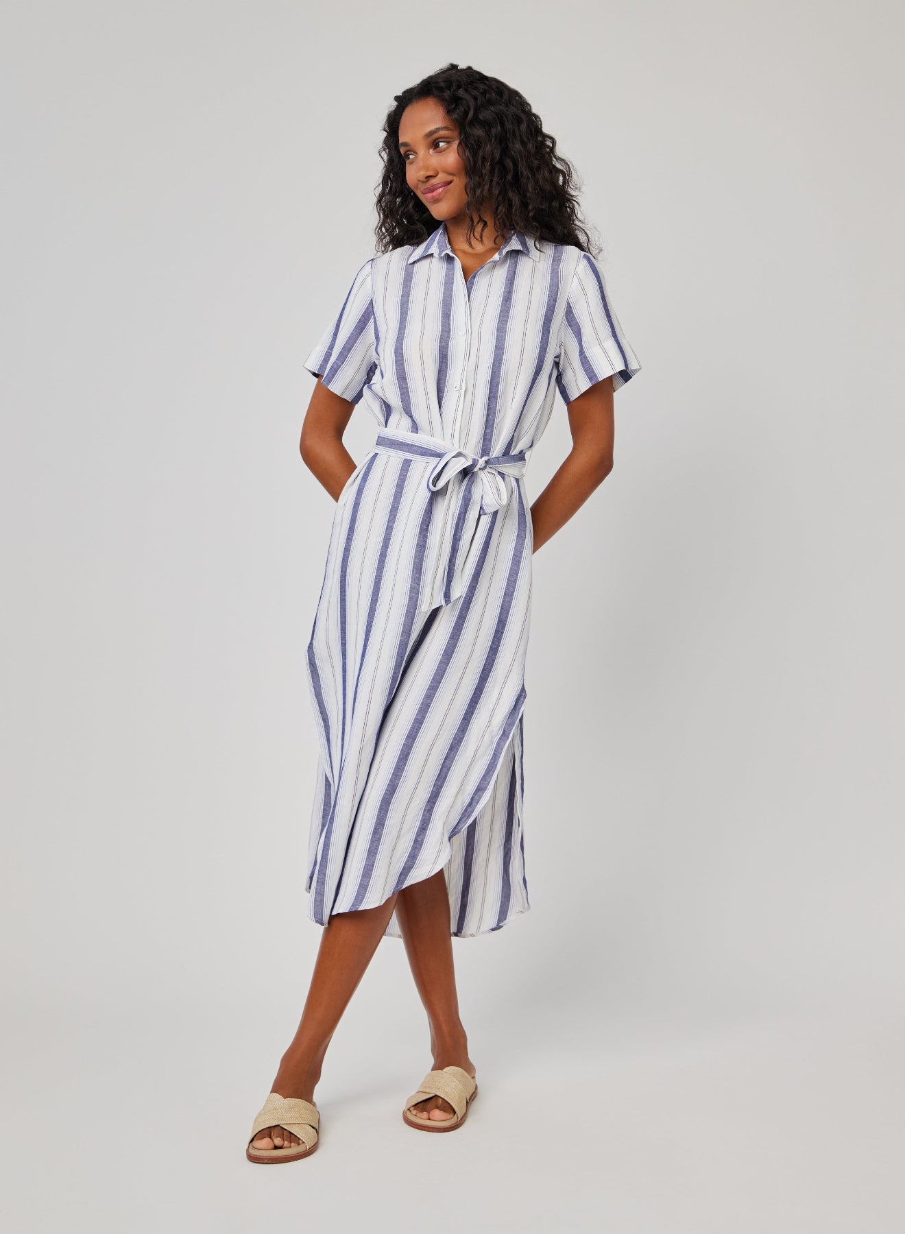 Rounded Hem Maxi Skirt Dress - Coastal Ombre Stripe