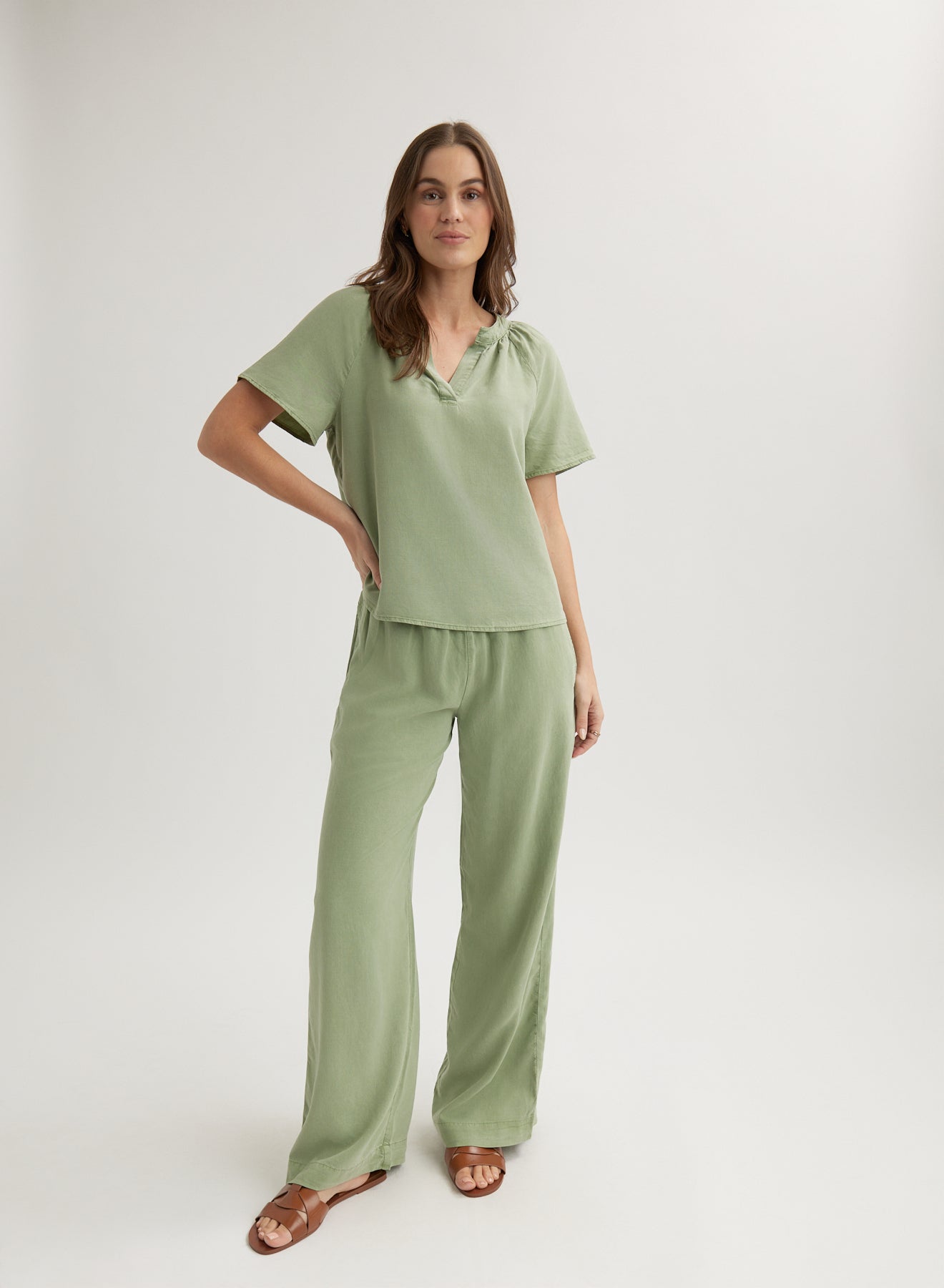Flowy Short Sleeve Pullover - Olive Grove