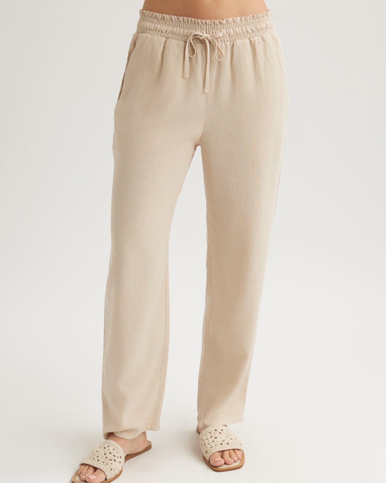 Smocked Waist Trousers - Linen Sand