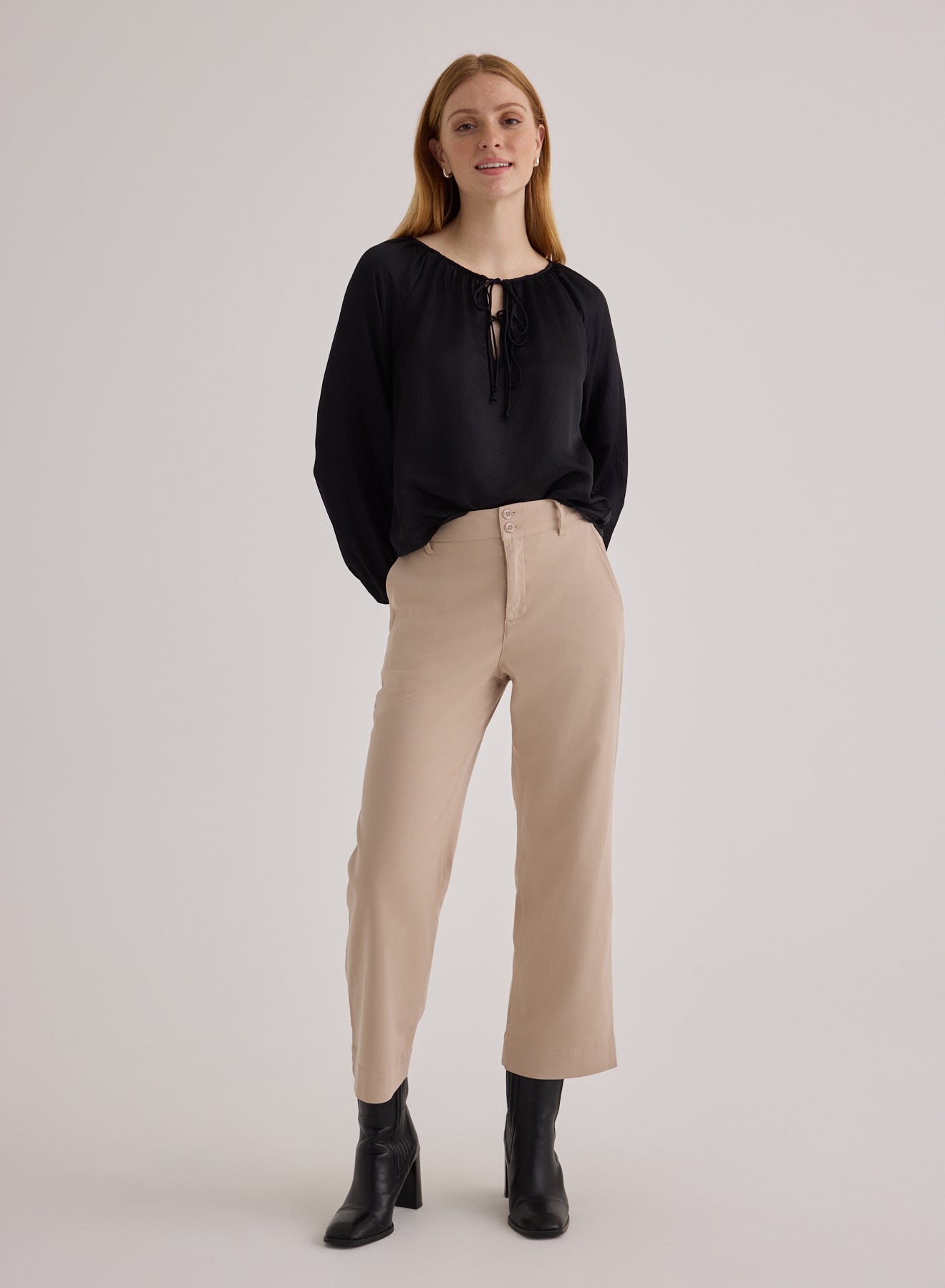 Saige Wide Leg Crop - Light Khaki