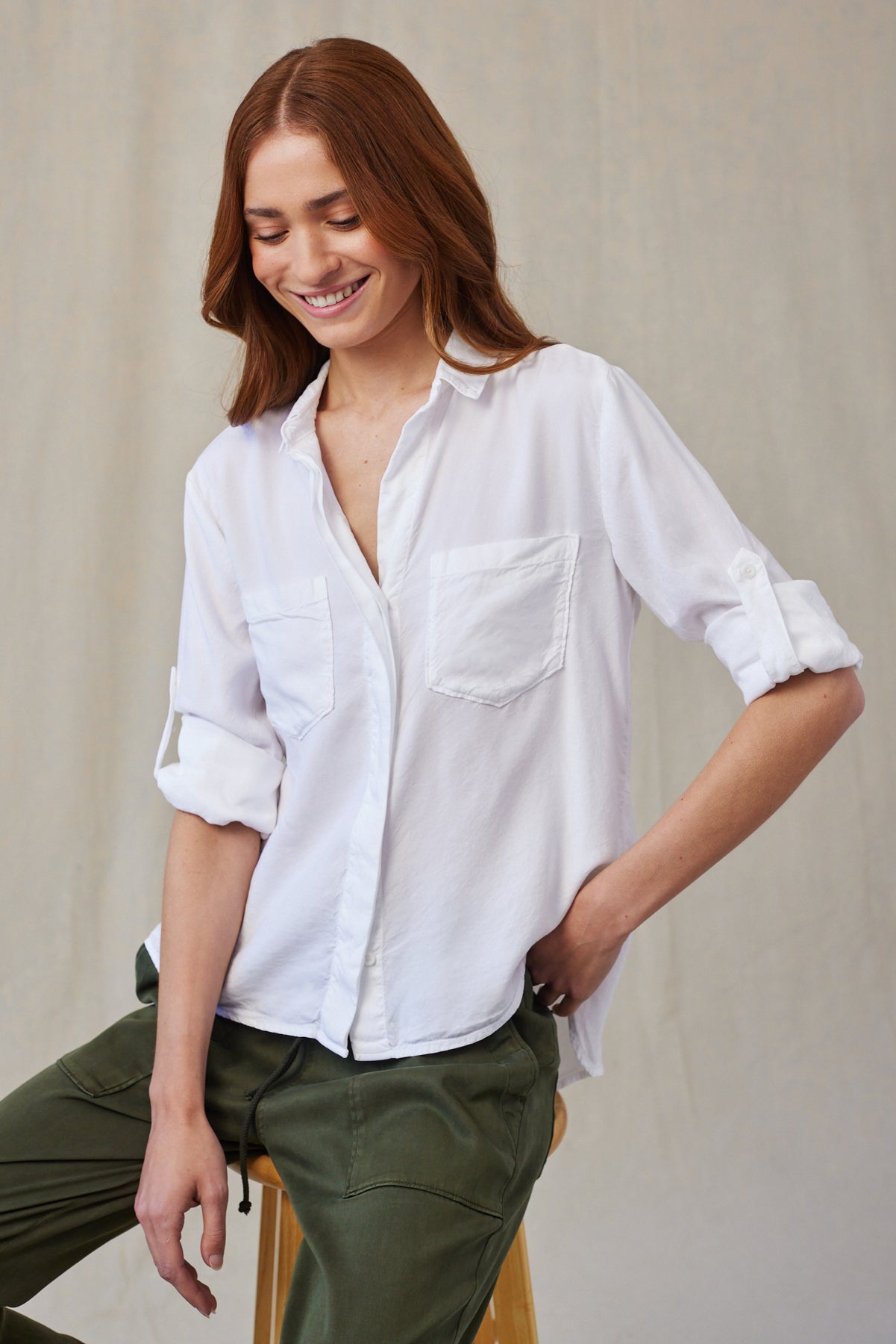 Split Back Button Down - White