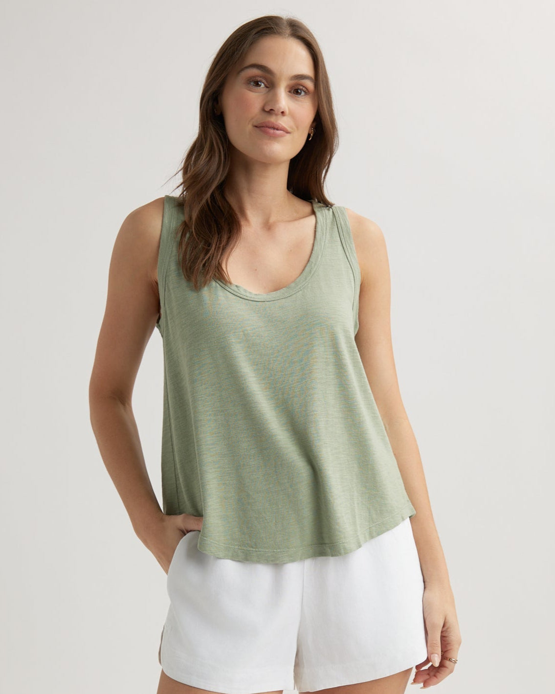 Scoop Neck Tank Top - Olive Grove