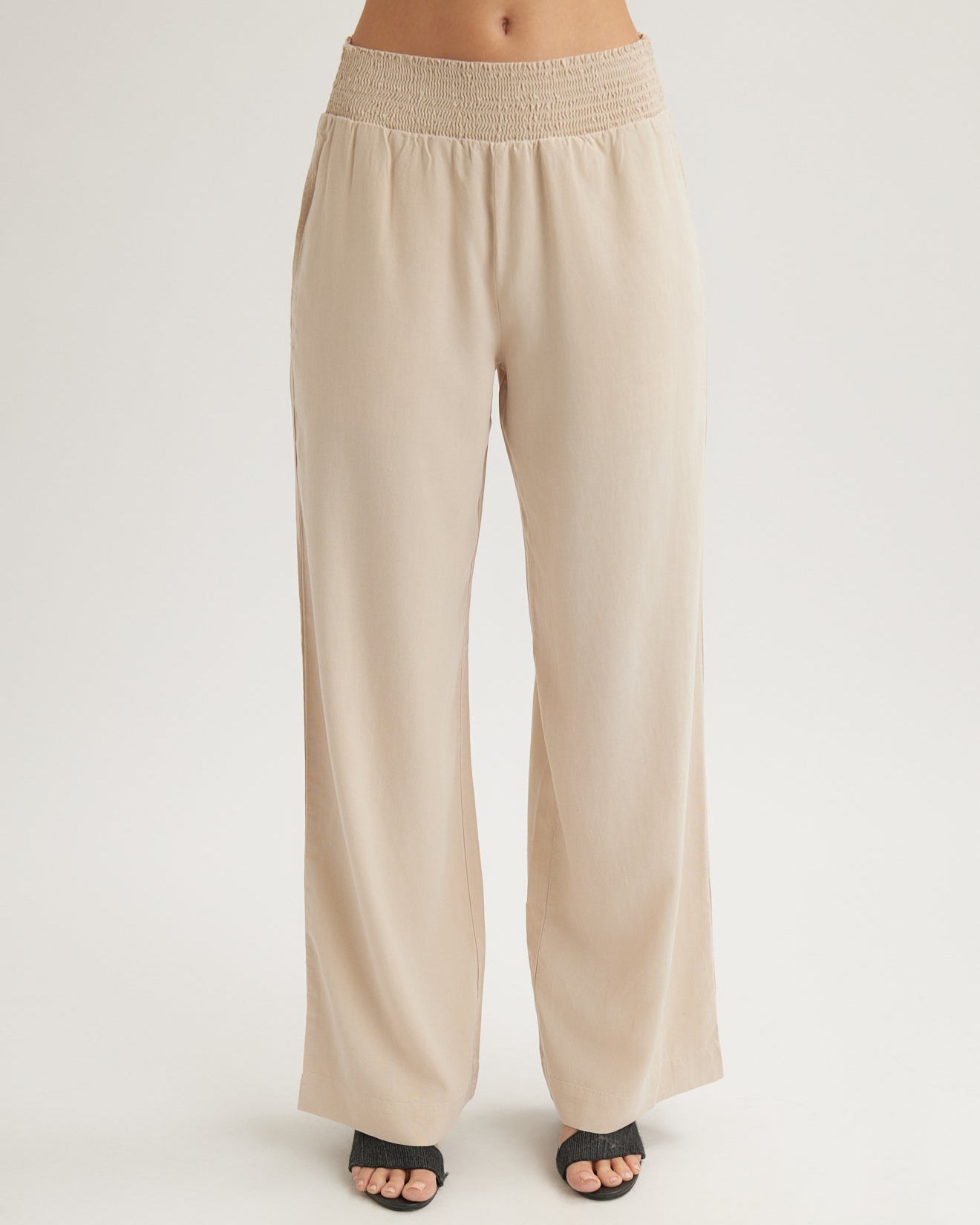 Smocked Waist Wide Leg Pant - Linen Sand