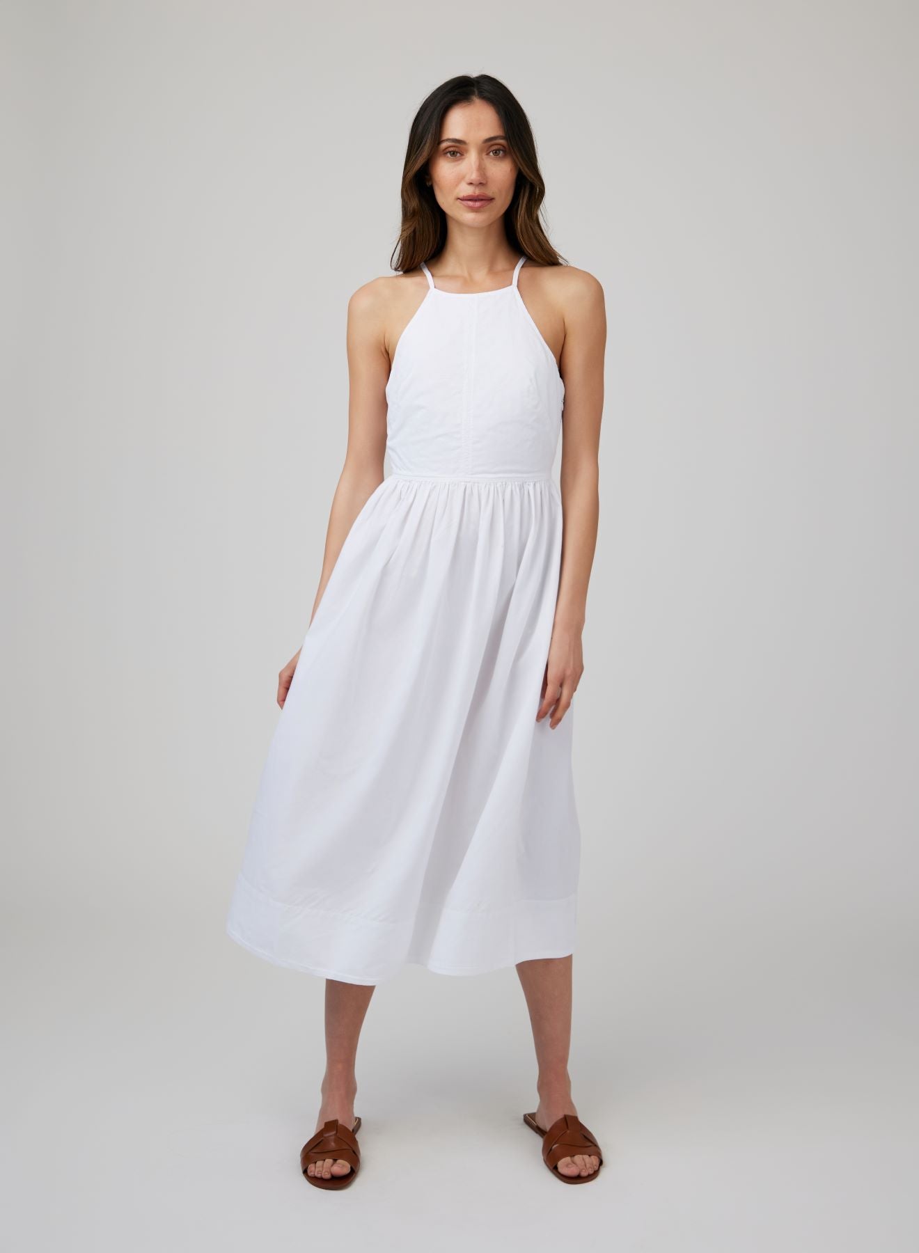 Fitted Midi Halter Dress - White
