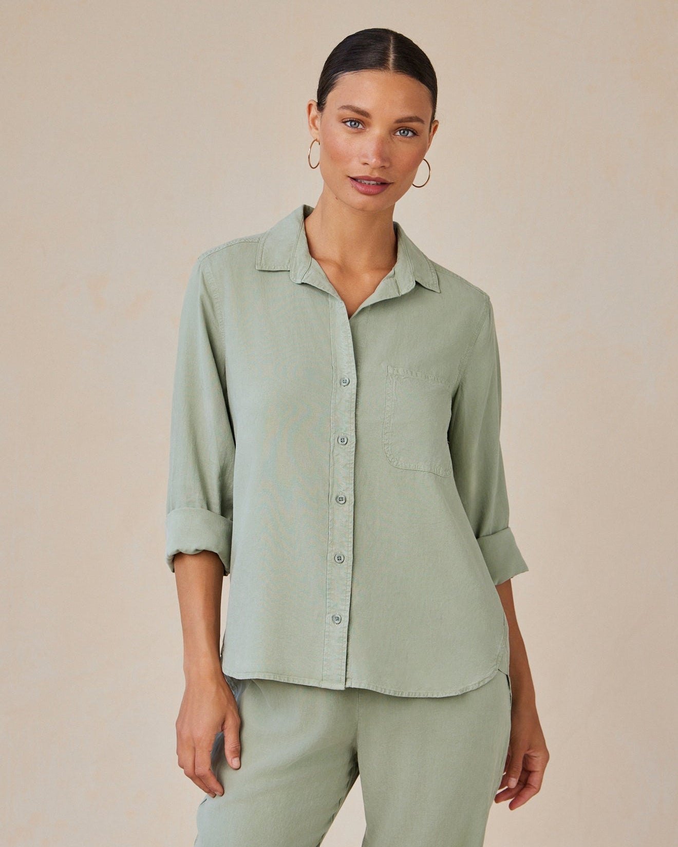Shirt Tail Button Down - Olive Grove