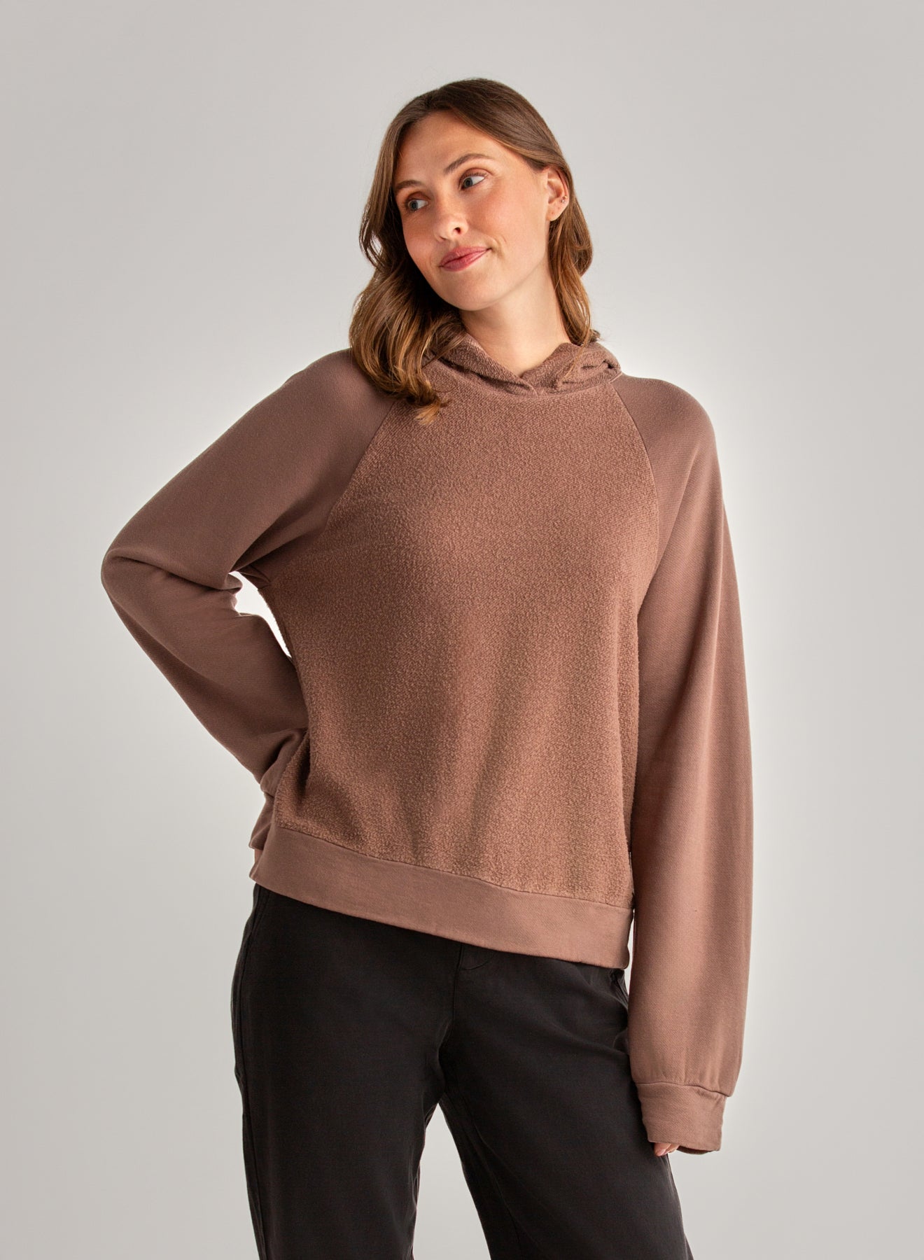 French Terry Raglan Hoodie Sweatshirt - Mocha Mist