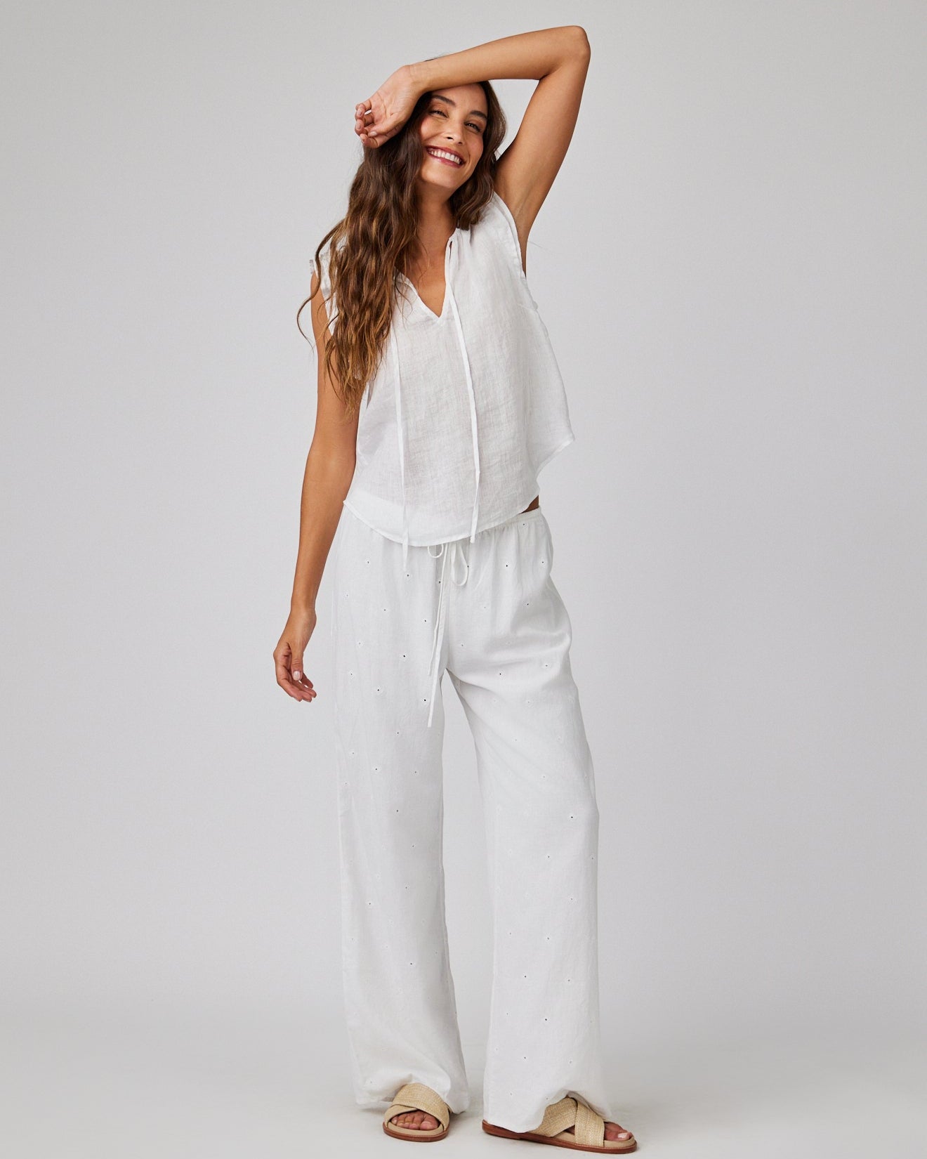 Embroidery Wide Leg Pant - White
