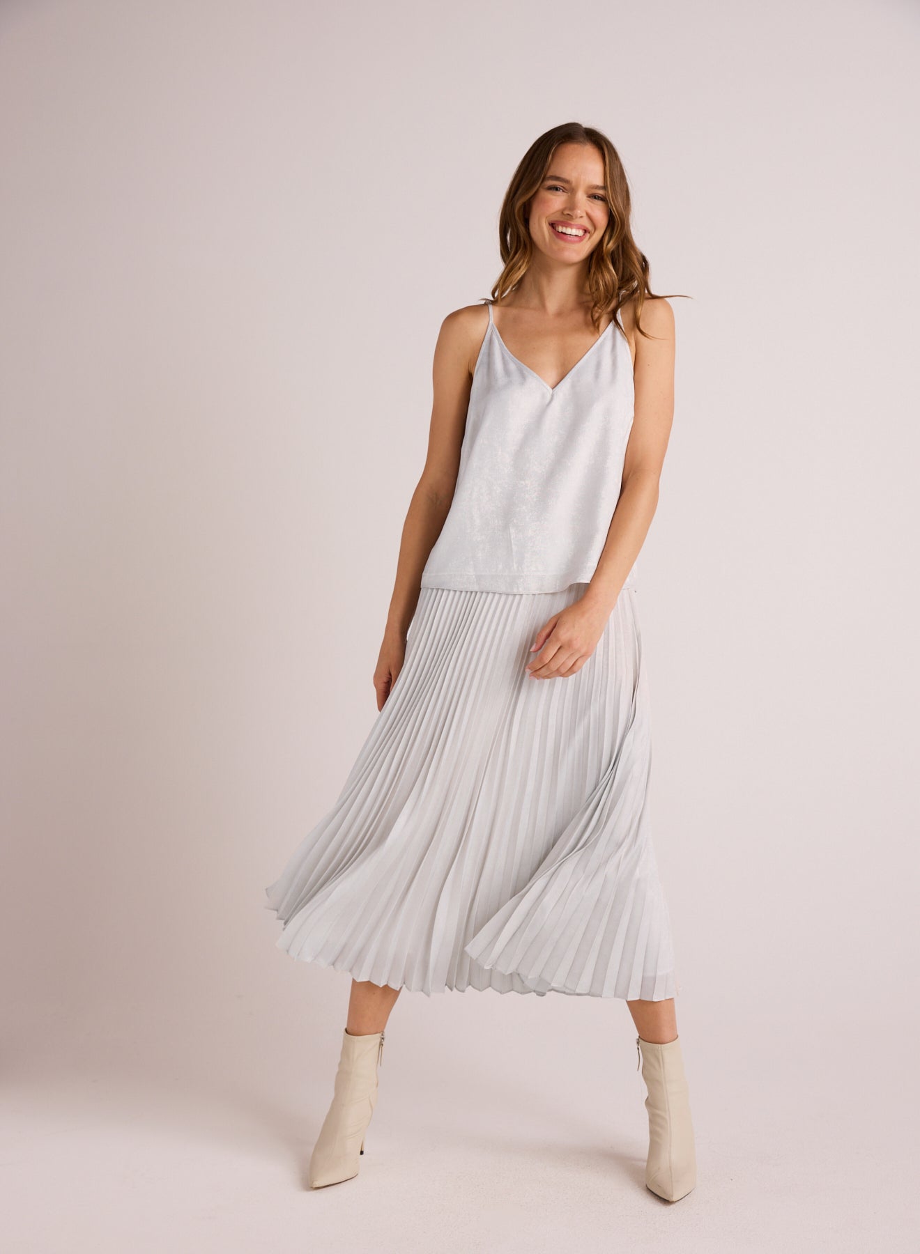 Hand Pleated Midi Skirt - Metallic Opal