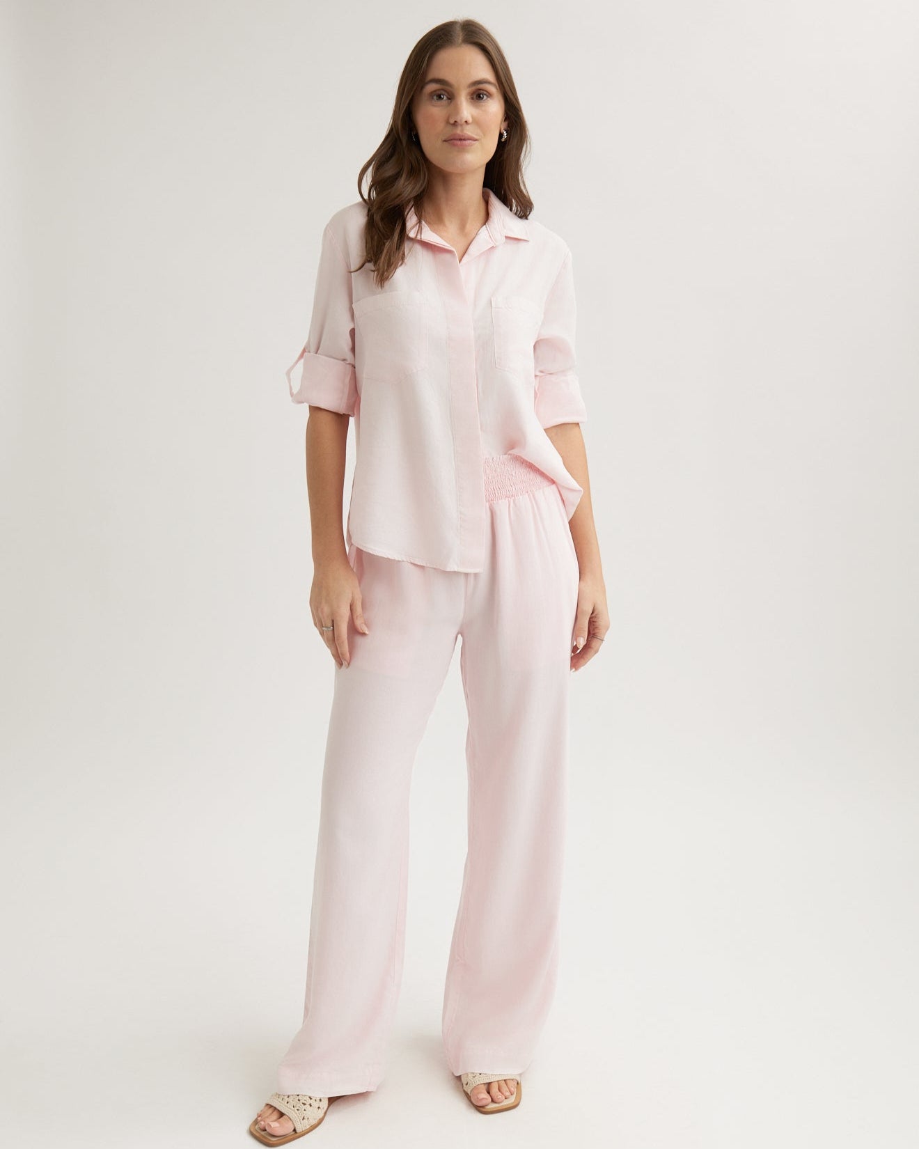 Smocked Waist Wide Leg Pant - Petal Pink