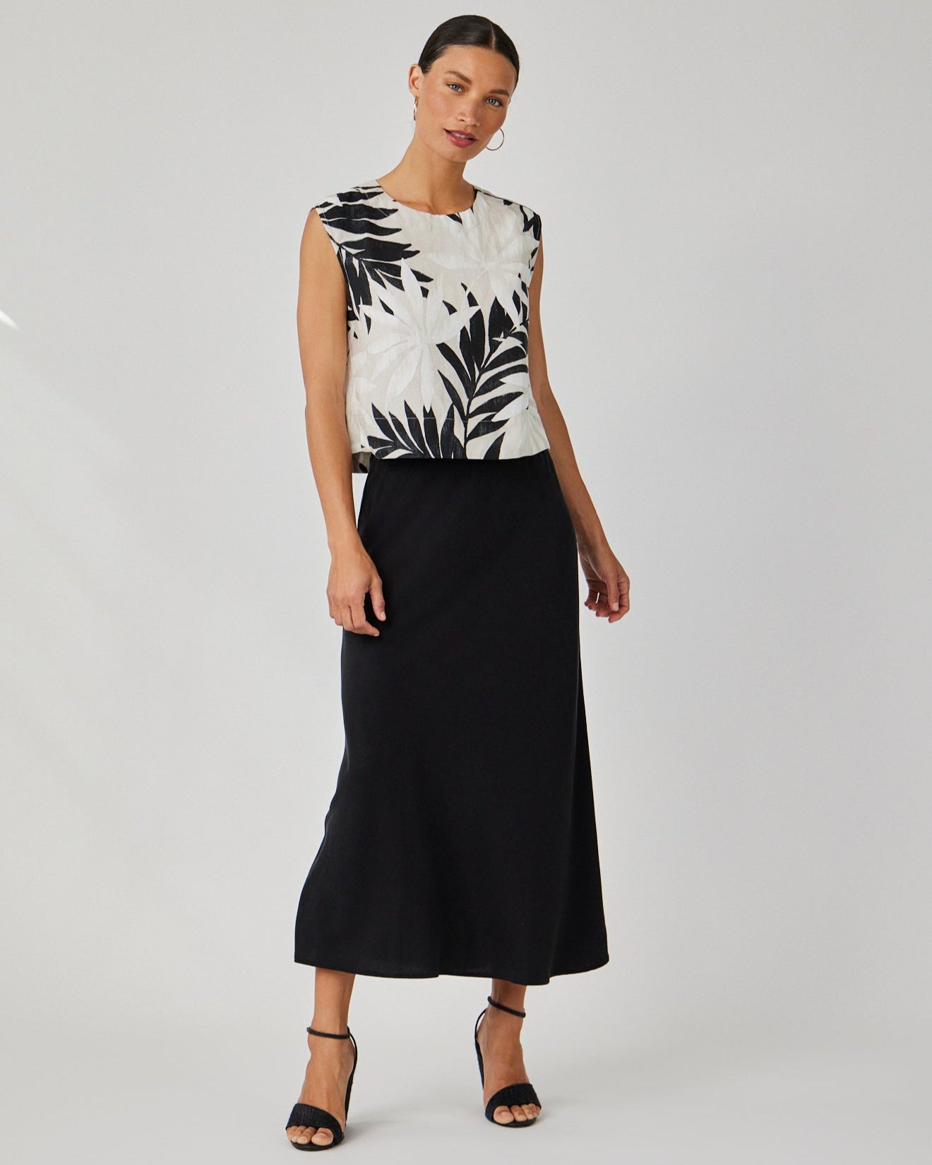 Boxy Button Back Top - Maui Palm Print