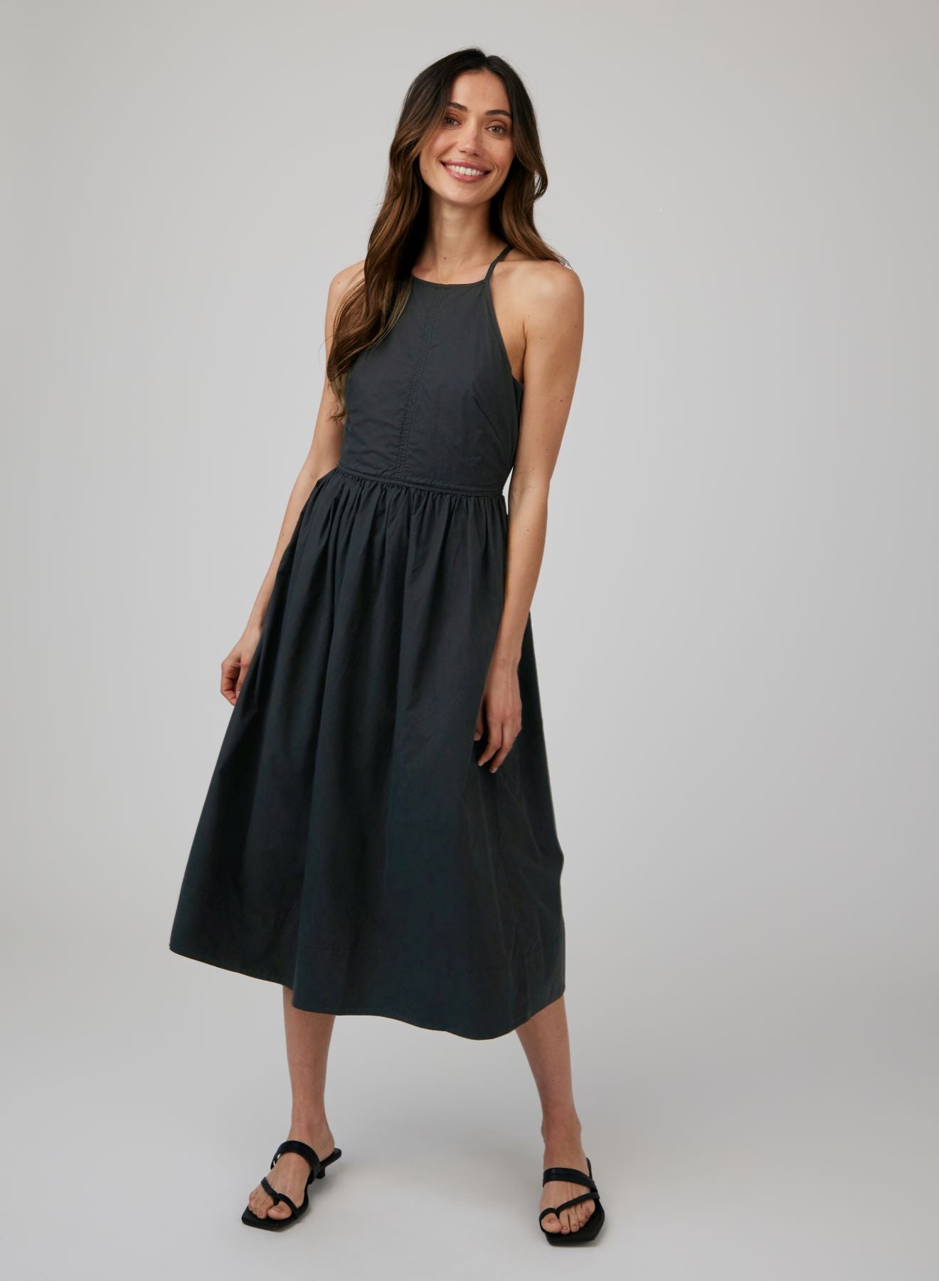 Fitted Midi Halter Dress - Black
