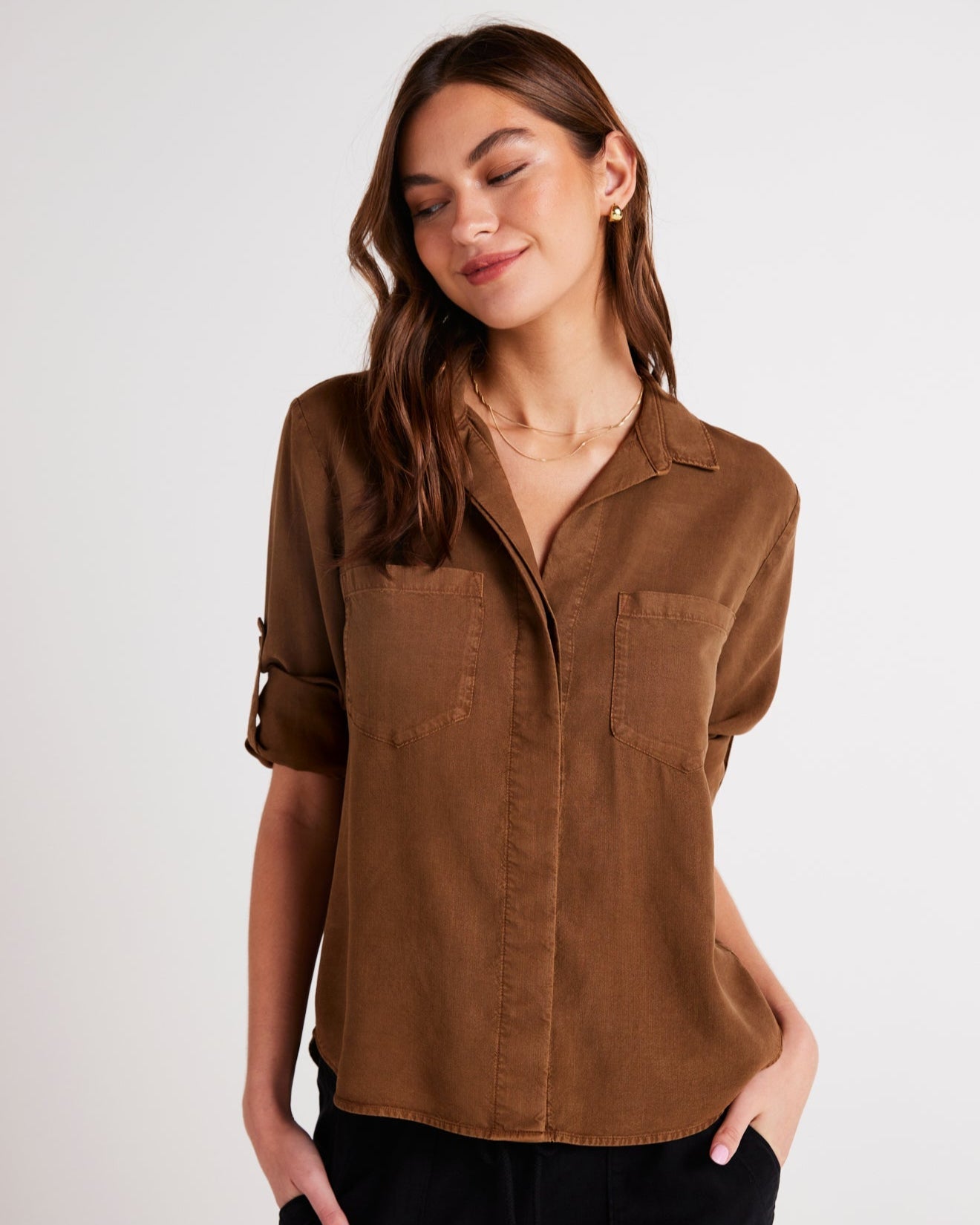 Split Back Button Down - Twilight Gold